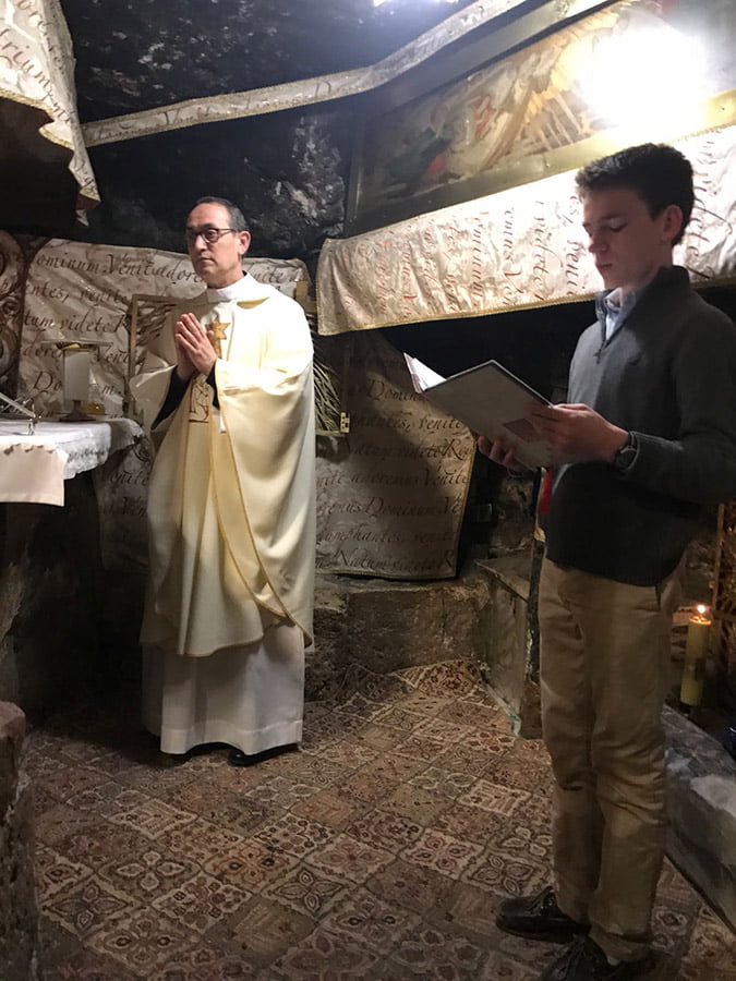 Father Diego celebrates Holy Mass in the cave of the Nativity of Our Lord