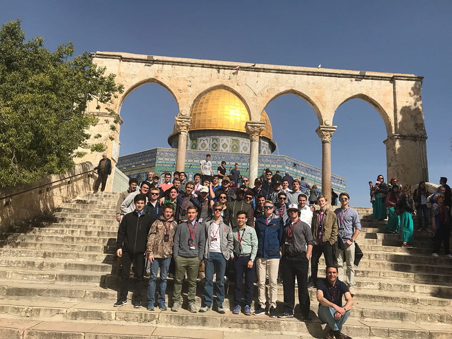Heights School group Holy Land Pilgrimage on the steps of the Temple Mount, Jerusalem